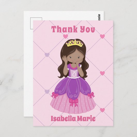 Schattige hispanic prinses meisje roze custom dank briefkaart (Voorkant / Achterkant)