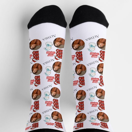 Schattige Ho Ho Ho One foto Naam Vrolijk Kerstfees Sokken (Top)