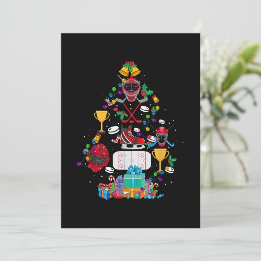 Schattige hockey kerstboom ornament grappig cadeau feestdagenkaart (Staand voorkant)