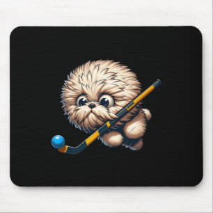 Schattige Hockey Puppy Hond Met Stok En Bal Kawaii Muismat