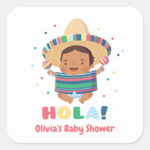 Schattige Hola Mexican Boy Fiesta Baby shower Vierkante Sticker