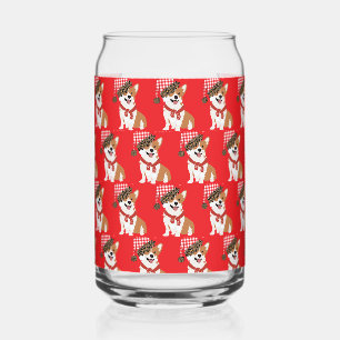 Schattige Holiday Puppy met Kerstman Hoed Blikvorm Glas