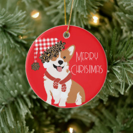 Schattige Holiday Puppy met Kerstman Hoed Keramisch Ornament