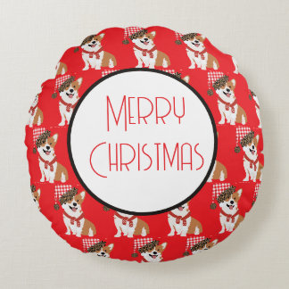 Schattige Holiday Puppy met Kerstman Hoed Rond Kussen