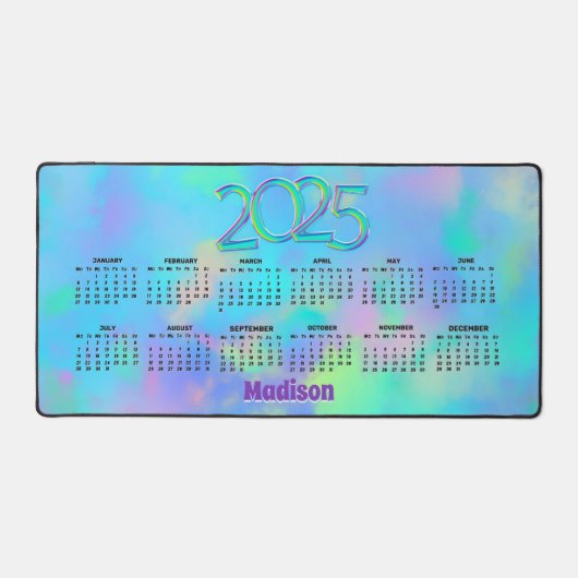Schattige holografisch girly monogram 2025 Kalende Bureaumat (Voorkant)