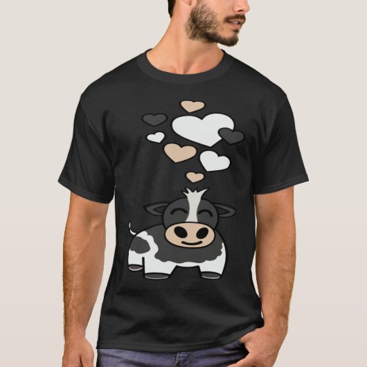 Schattige Holstein Koe Met Hartjes T-shirt (Voorkant)