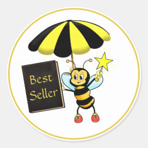 Schattige hommel & bestsellerboek ronde sticker