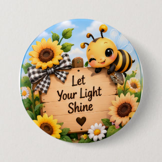 Schattige hommel Laat je licht schijnen Zonnebloem Ronde Button 7,6 Cm