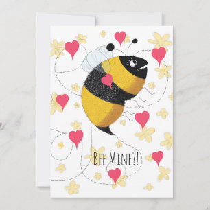Schattige hommel met roze harten op gele madeliefj feestdagenkaart