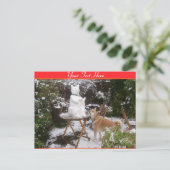 schattige hond bij kerstmis met sneeuwsnowman briefkaart (Staand voorkant)
