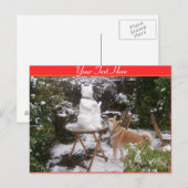 schattige hond bij kerstmis met sneeuwsnowman briefkaart (Voorkant / Achterkant)