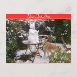 schattige hond bij kerstmis met sneeuwsnowman briefkaart