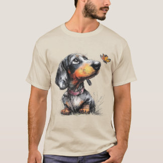 Schattige hond die naar een vlinder kijkt t-shirt
