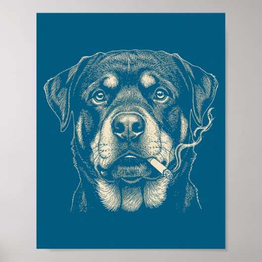 Schattige hond die sigaret rookt, grappige Rottwei Poster (Voorkant)