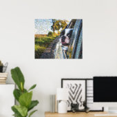 Schattige hond die uit het venstermozaïek hangt poster (Thuiskantoor)