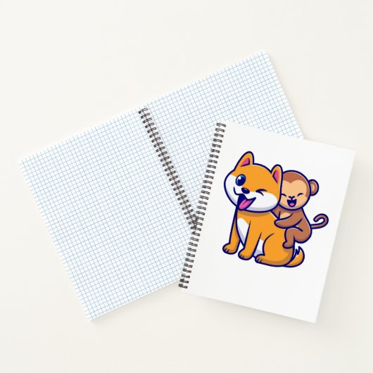 Schattige hond en aap Cartoon duo Notitieboek (Binnen)