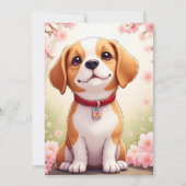 Schattige hond en bloesems Flat Holiday Kaart (Voorkant)