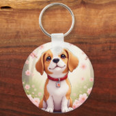Schattige hond en bloesems sleutelhanger (Voorkant)