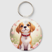 Schattige hond en bloesems sleutelhanger (Achterkant)