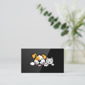 Schattige Hond en Kat Glimlachend Visitekaartje (Staand voorkant)