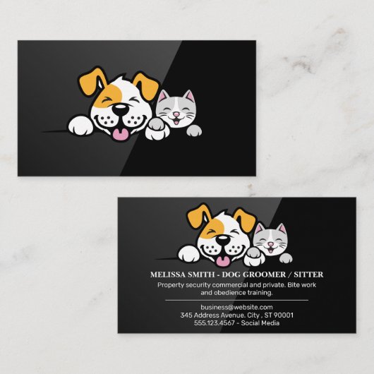 Schattige Hond en Kat Glimlachend Visitekaartje (Voorkant / Achterkant)