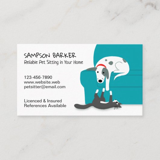 Schattige Hond en Kat Huisdier Zitten | Dierenverz Visitekaartje (Voorkant)