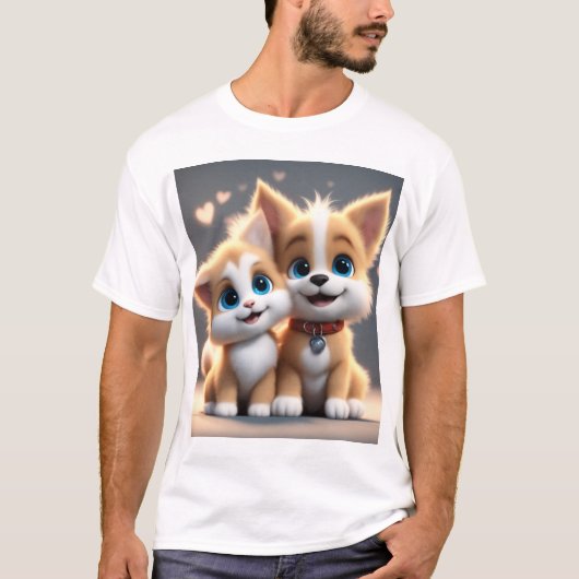 Schattige hond en kat verliefd t-shirt (Voorkant)