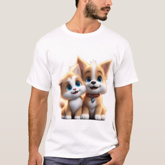 Schattige hond en kat verliefd t-shirt (Voorkant)