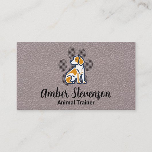 Schattige Hond en Poot | Leren Achtergrond Visitekaartje (Voorkant)