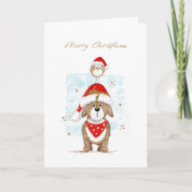 Schattige hond en vogel Kerstmis
