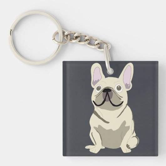 Schattige hond, frenchie sleutelhanger (voorkant)
