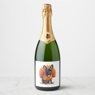 Schattige Hond Frenchie Thanksgiving Kinderen Tien Sparkling Wijnetiket