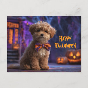 Schattige Hond Gelukkig Halloween Spokenhuis Briefkaart