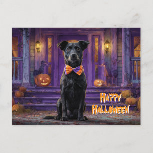 Schattige Hond Gelukkig Halloween Spokenhuis Briefkaart