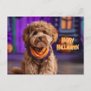 Schattige Hond Gelukkig Halloween Spokenhuis Briefkaart