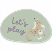 Schattige, hond, groene achtergrond "Let's Play!"  Sticker (Voorkant)