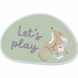 Schattige, hond, groene achtergrond "Let's Play!"  Sticker