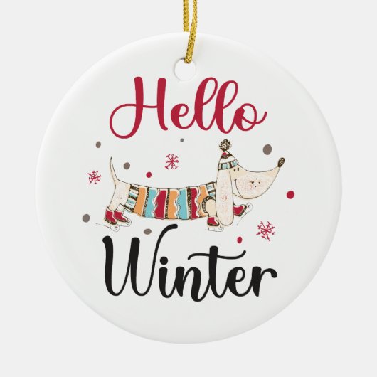Schattige Hond Hallo Winter Keramisch Ornament (Voorkant)