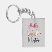 Schattige Hond Hallo Winter Sleutelhanger (Voorkant Links)