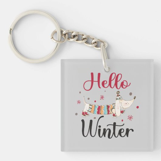 Schattige Hond Hallo Winter Sleutelhanger (Voorkant)