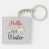 Schattige Hond Hallo Winter Sleutelhanger (Achterkant)