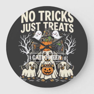 Schattige Hond Halloween Geen Streken Alleen Treat Grote Klok