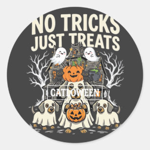 Schattige Hond Halloween Geen Streken Alleen Treat Ronde Sticker