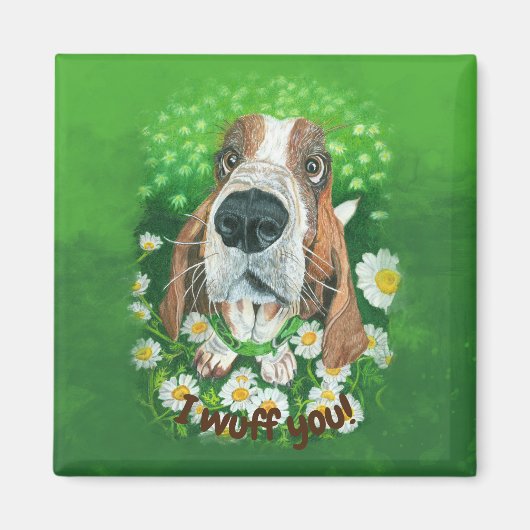 Schattige Hond in de Daisies - Ik Wuff You Magneet (Voorkant)