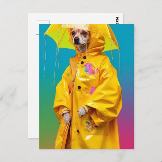 Schattige Hond in een Gele Regenjas Dripping Paint Briefkaart (Voorkant / Achterkant)
