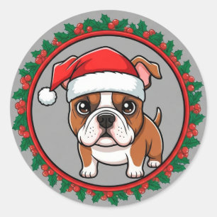 Schattige hond in een kerstkrans ronde sticker
