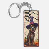 Schattige Hond in Heksenhoed Sleutelhanger (Voorkant Links)