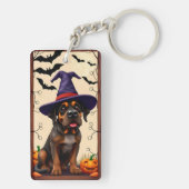 Schattige Hond in Heksenhoed Sleutelhanger (achterkant)