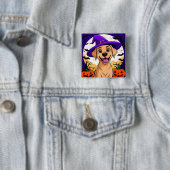 Schattige hond in heksenhoed vierkante button 5,1 cm (In situ)