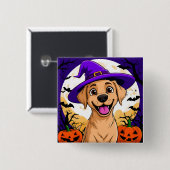 Schattige hond in heksenhoed vierkante button 5,1 cm (Voorkant /achterkant)